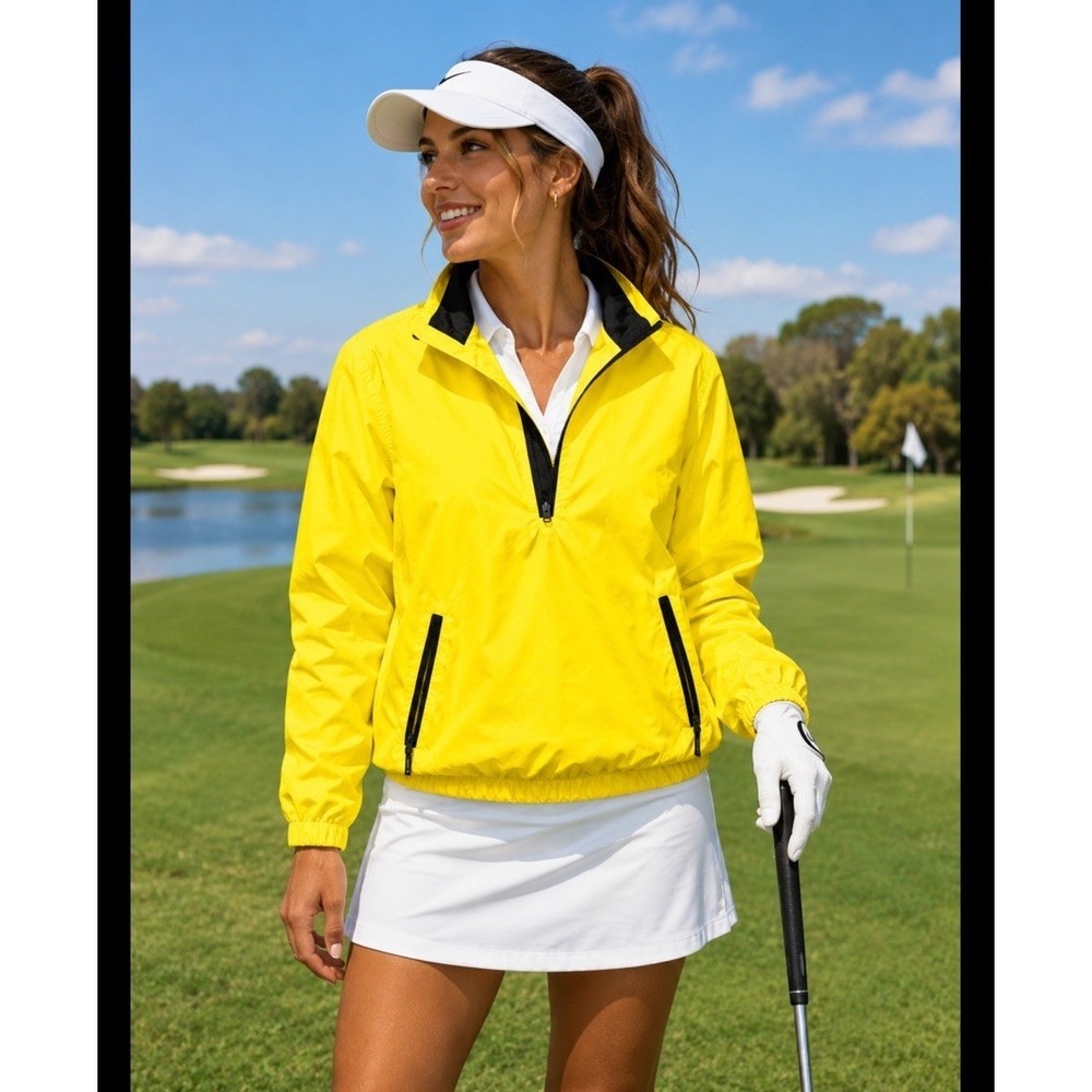 NIKE Womens Yellow Windbreaker Jacket 1/2 Zip Pullover jacket Small 4-6 Swoosh